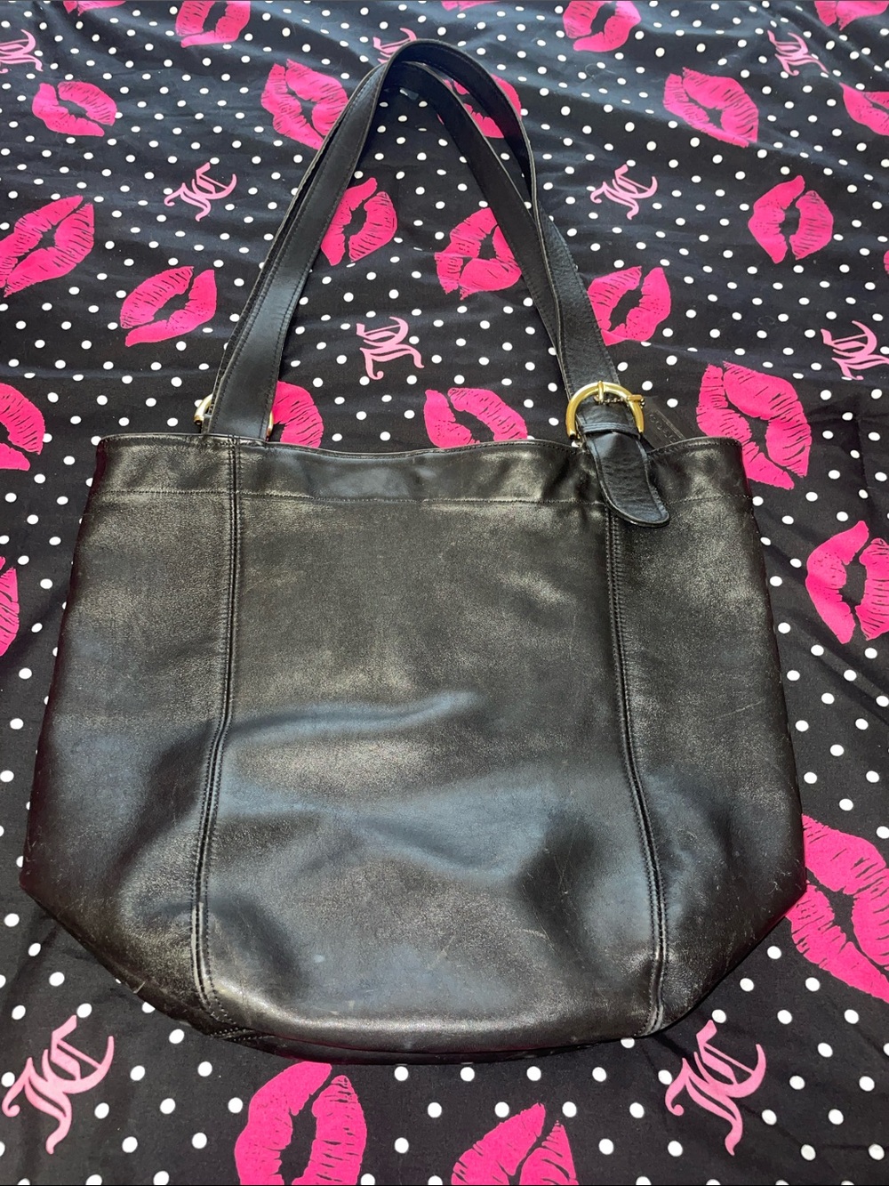 Coach Black Leather Hobo Tote with Gold Accent